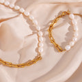 None Tarnished 18K Gold Plated Stainless Steel Link Chain Freshwater Pearl Splicing Necklace Children's
