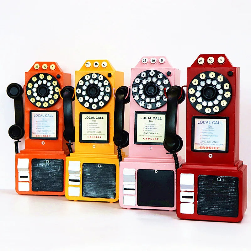 European Style Retro Desktop Decor Antique Phone Model Figurines Fashion Metal Money Boxes Crafted Bank Phone Holder