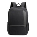 Men's Fashionable Waterproof Laptop USB Backpack for Business and College Black Polyester Lining Zipper Closure for Boys