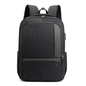 Men's Fashionable Waterproof Laptop USB Backpack for Business and College Black Polyester Lining Zipper Closure for Boys