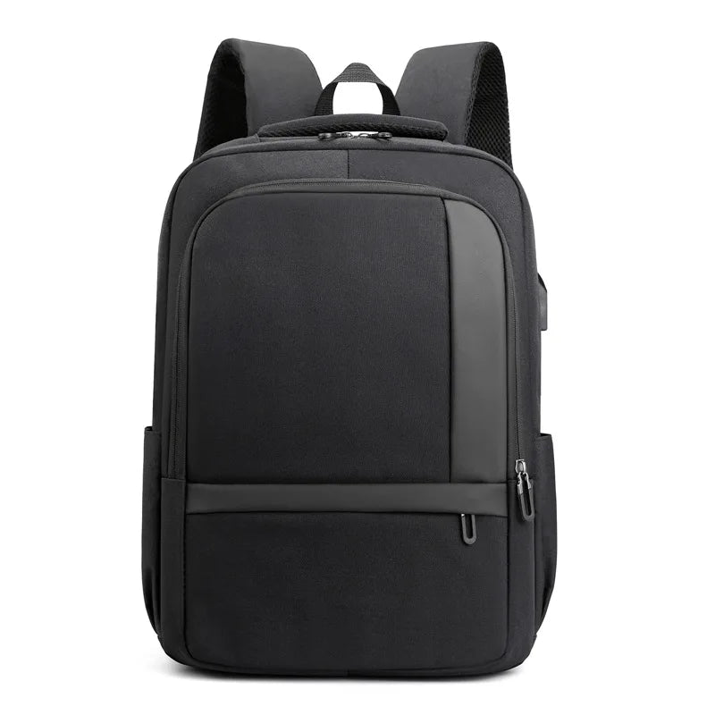 Men's Fashionable Waterproof Laptop USB Backpack for Business and College Black Polyester Lining Zipper Closure for Boys