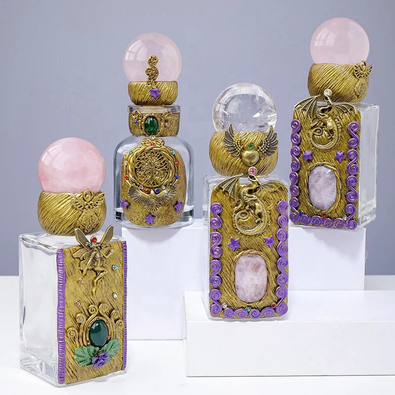 Natural Crystal Ball Perfume Bottle Essential Oil Dispenser Cosmetic Empty Bottle Magic Vial