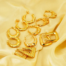 Wholesale Stainless Steel Chunky Hoop Earrings Jewelry 18K Gold Plated Huggie Chunky Statement Earrings for Women