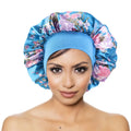 Women Sleep Night Cap Wide Band Floral Print Satin Bonnet Hat Beauty Hair Care Cap Chemo Beanie Curly Springy Hair Accessories