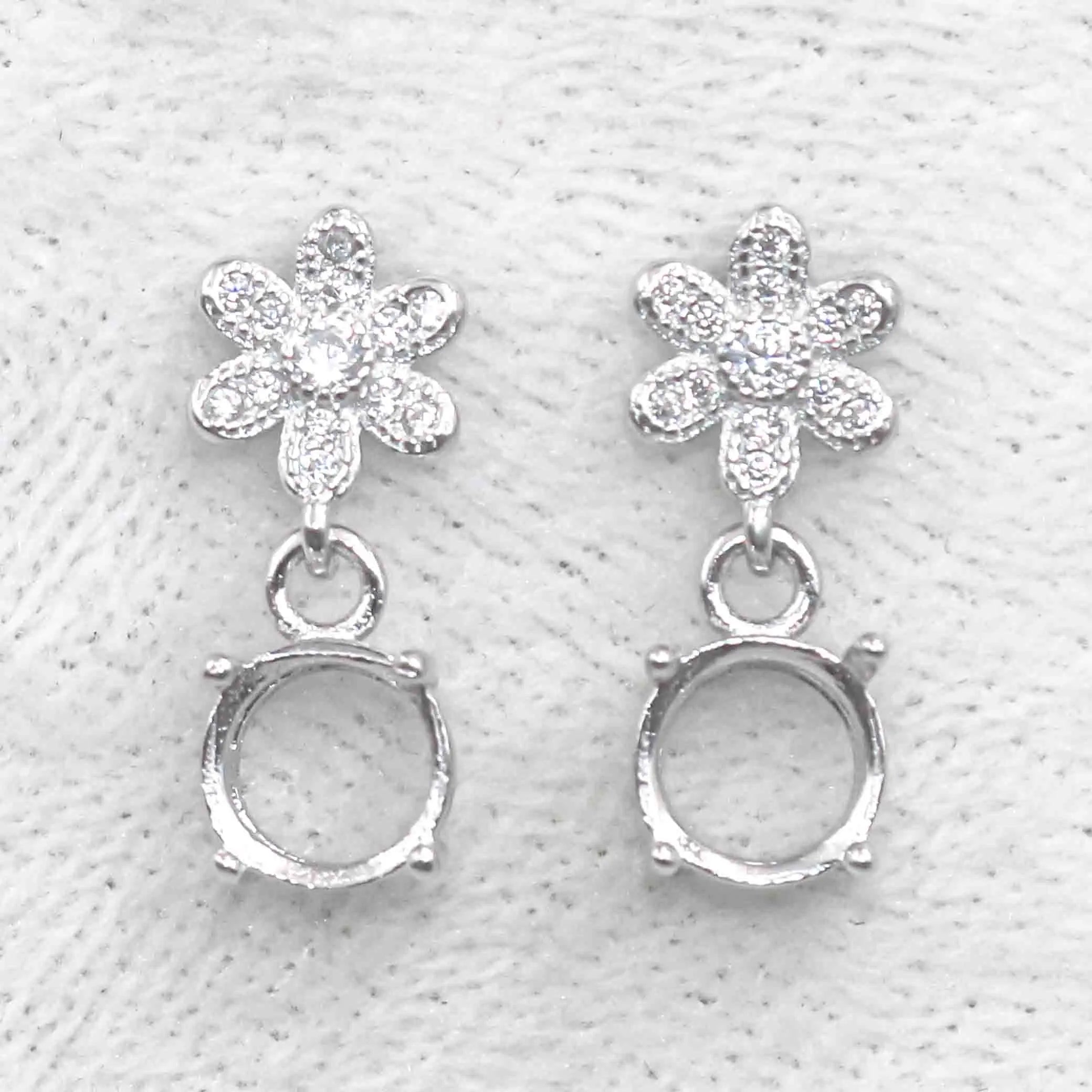 Sterling Silver 6mm/7mm Semi Mount Stud Eardrops Empty Support Blank Claw Setting S925 Base Without Center Stone for DIY Inlay