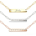 Brand New Gold Stainless Steel Horizontal Bar Necklace Paper Clip Chain Glossy Custom Logo Name Pendant Necklace