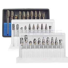 10pcs Rotary File Grinding Bits Tungsten Carbide Burr Set with Single Double Cut Tooth 3mm Shank 4 5 6mm Cutting Diameter Kit