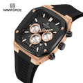 NAVIFORCE 8037 RGBB Rose Gold Big Dial Luxury Small Three Needle Quartz Wrist Watch Chronograph Sport Male Watch Silicone Black