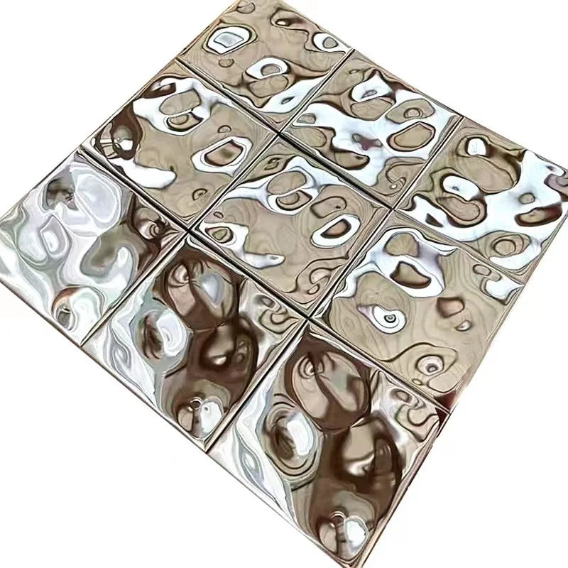 Concave and Convex Metal Stainless Steel Mosaic Tile Silver Water Ripple Background Wall Mirror Wall Attached Bathroom Wall Tile