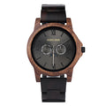 DODO DEER Luxury Moon Phase Date Display Ebony Walnut Wood Wrist Watch for Men