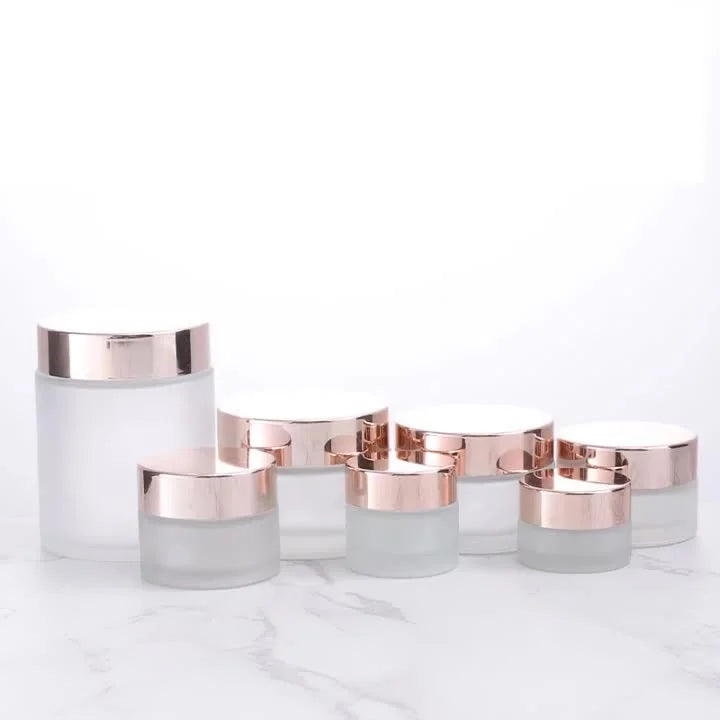 15g 30g 100g 150g Frosted Glass Jar Mini Empty Cosmetic Jar Portable Travel Eye Cream Bottle Rose Gold Lids for Cream Lotions