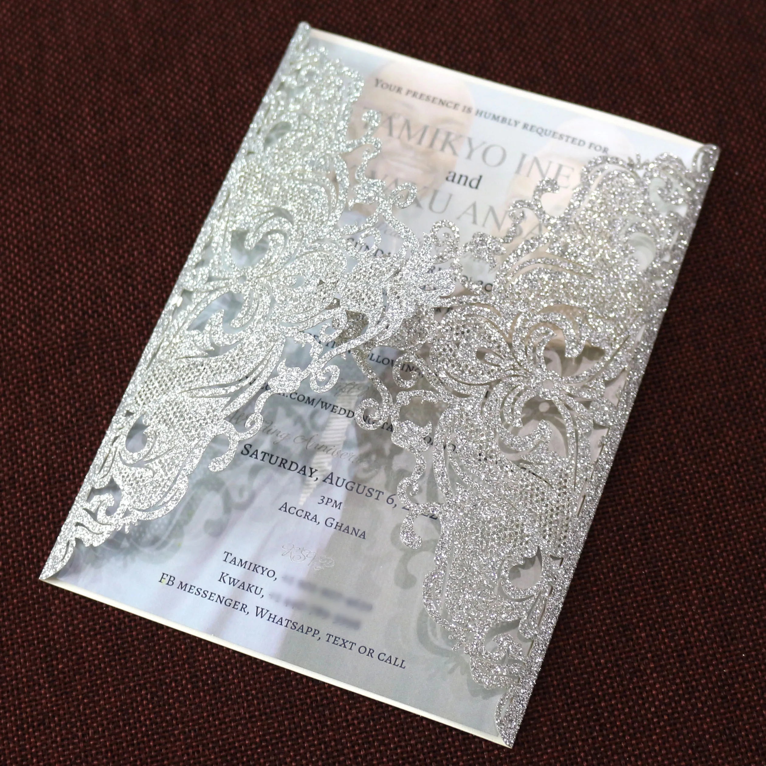 Elegant Silver Glitter Laser Cut Wedding Invitation Cards  Custom Printed Gatefold Greeting Cards with Envelope