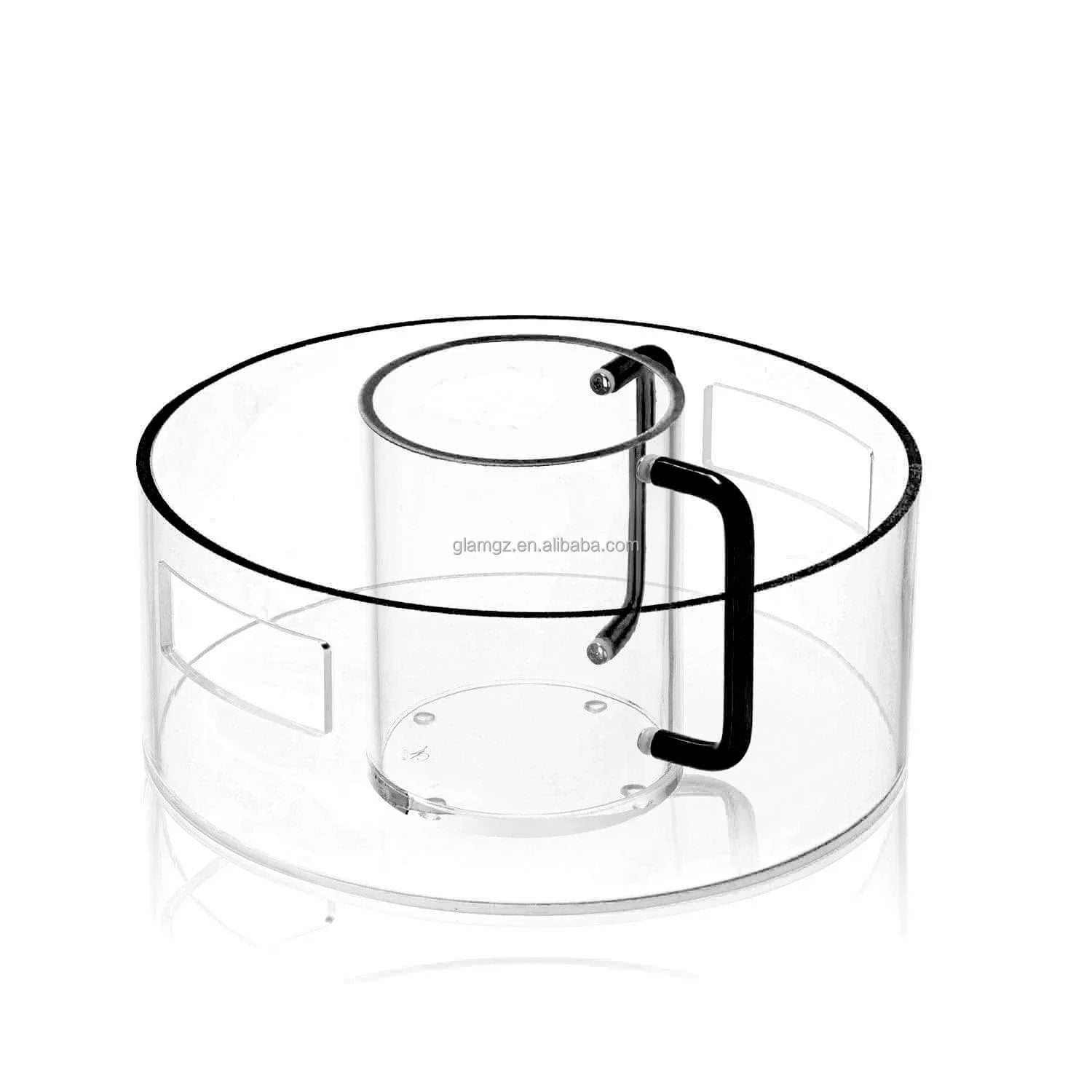 Judaica Jewish Classic Luxury Clear Black Printing Two Metallic Handle Acrylic Lucite Washing Bowl Cup