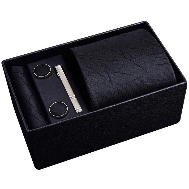 Formal Necktie and Pocket Square Tie Clip Sets for Men