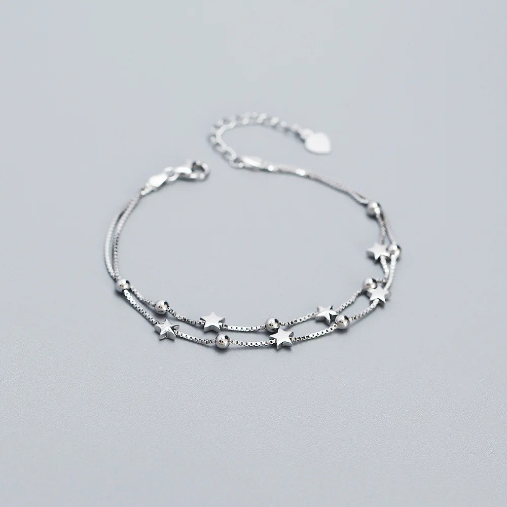 Luxury 925 Silver Small Double Layer Star Bead Bracelet for Women Exquisite Jewelry for Parties and Gifts