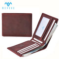 Factory Price Custom Men's Crazy Horse Leather Slim RFID Blocking Pocket Wallet Wine Red Luxury Style Open Polyester Short