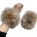 MWFur Fashion Arm Cuffs Knitting Women Elastic Fox Fur Cuffs for Wrist Fox Fur Knitted Wrist Band for Winter Coat
