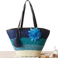 Women's Handmade Crochet Weave Tote Bag Large Zippered Straw Embroidery Polyester Lining Chain for Summer Winter Spring Beach