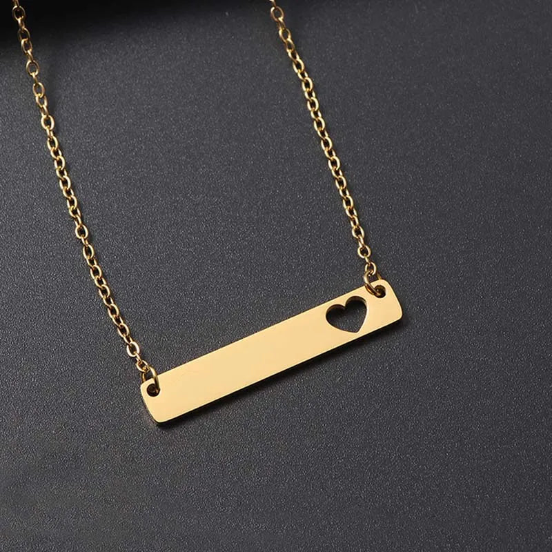 Hot Sales Custom Name Statement Stainless Steel Jewelry Gold Plated Heart Bar Pendant Necklace
