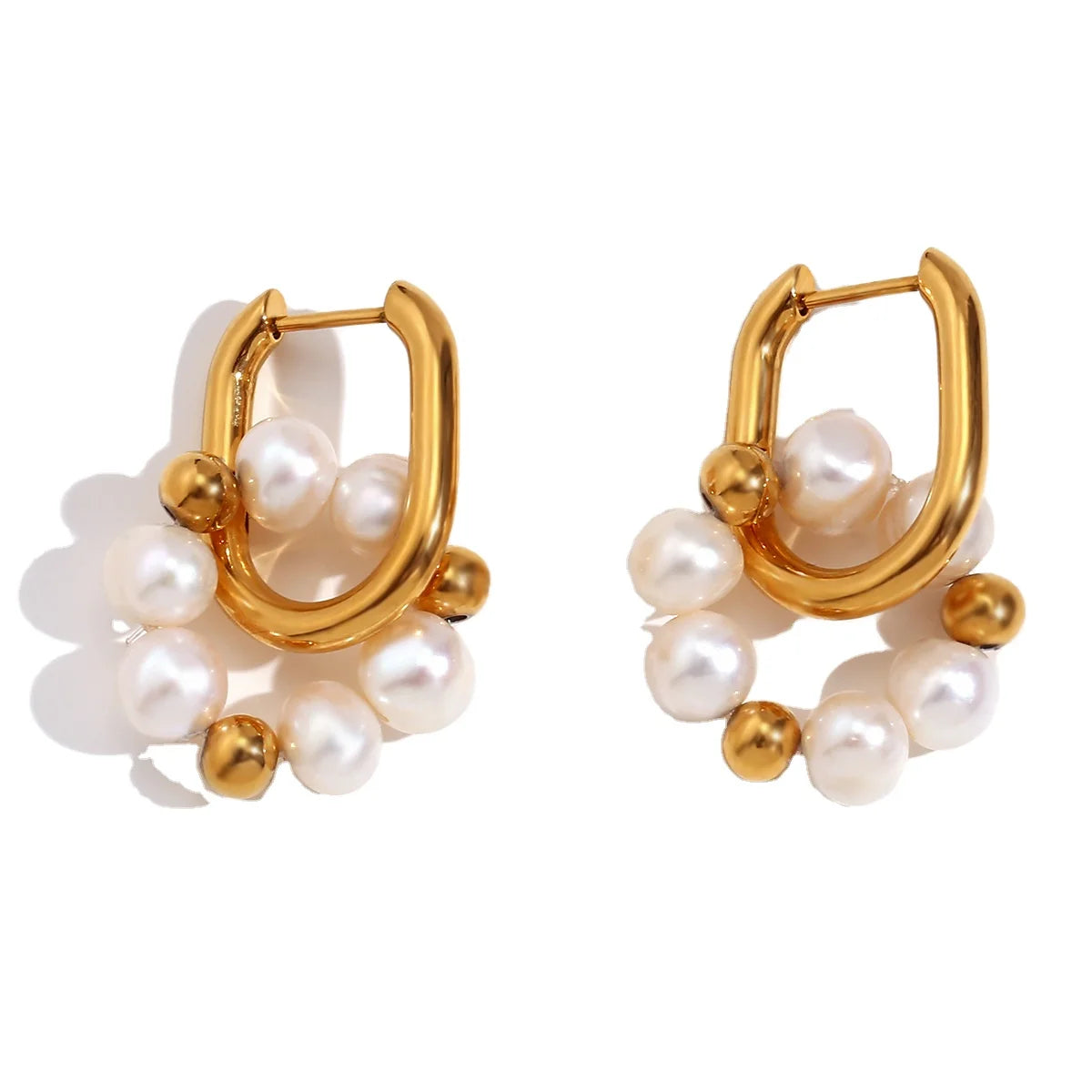 Hot Selling Popular Freshwater Pearl Ring U-shaped Earrings Trend Waterproof Stainless Steel Earrings Jewelry Party Gift
