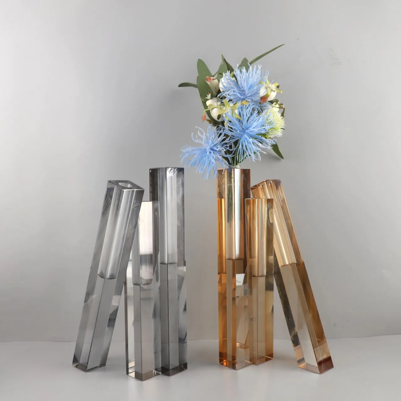 Exquisite Transparent Square Column Crystal Flower Holders Office Library Modern Art Vase Ornaments