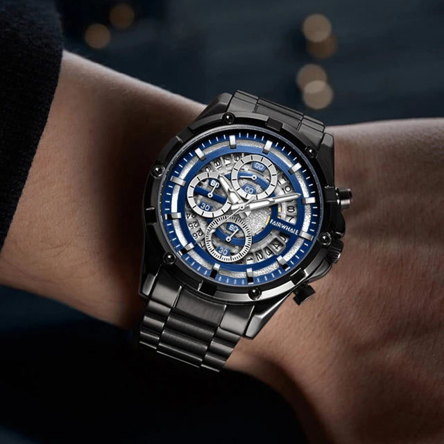 Customized Made Brand Business Quartz Wristwatches Men Stainless Steel Case Watch  Calendar Timing  Waterproof Man Watch Clock
