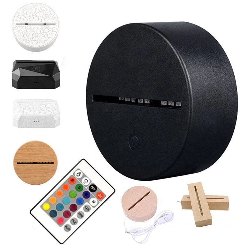 Wholesale ABS Lamp Night Light Touch Wooden Base Remote Control Acrylic 3d Night Led Light Base with USB Cable