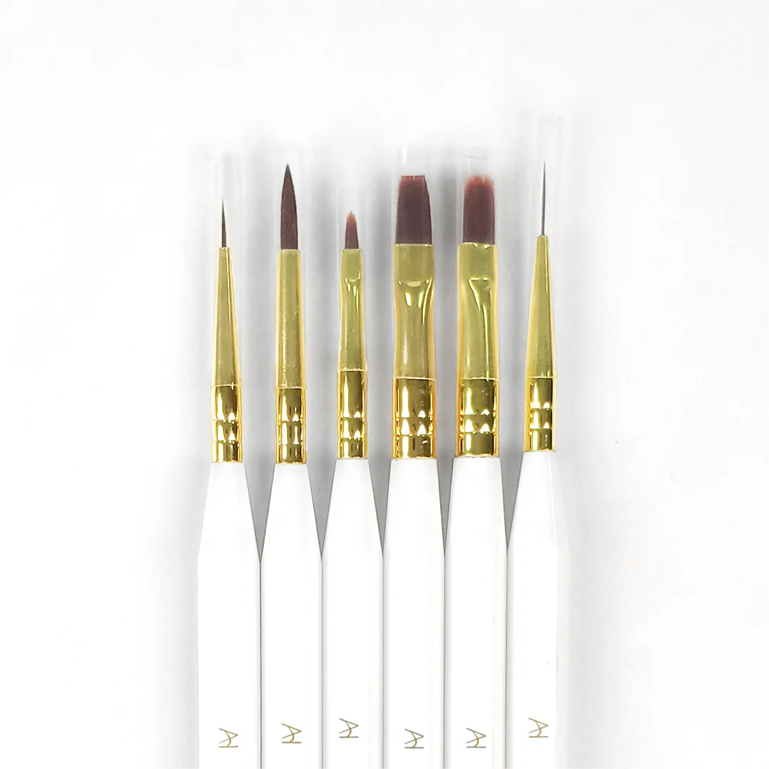 A Set of 6pcs High Quality Nail Brush Kit with Imported PET Nylon Hair and White Resin Handle UV Gel Brush for Nail Beauty BW4