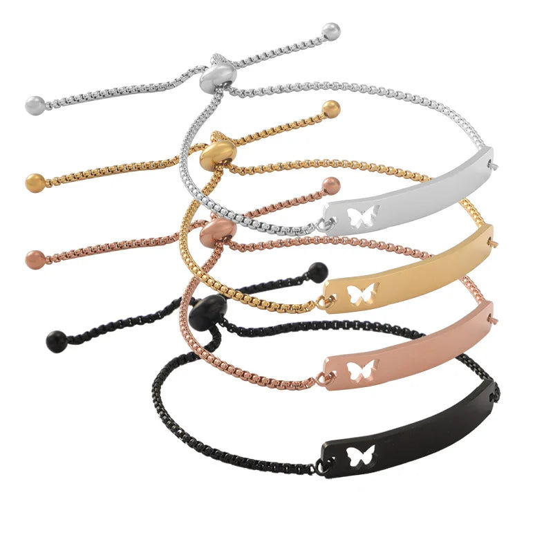 Custom DIY Bar Jewelry Custom Engraved Id Name Jewelry Anti Allergy Bangle Stainless Steel Blank Butterfly Shape Bracelet
