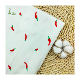 Cartoon Red Peppers Printed Lightweight Double Gauze Crepe 100% Organic Cotton Muslin Fabric for Girls' Clothing