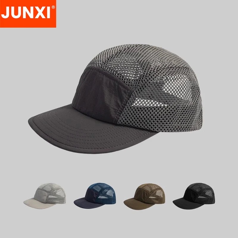 Wholesale 5 Panel Running Cap Nylon Fabric Breathable Sports Hat Curved Brim Sun Protect Embroidery Logo Hats