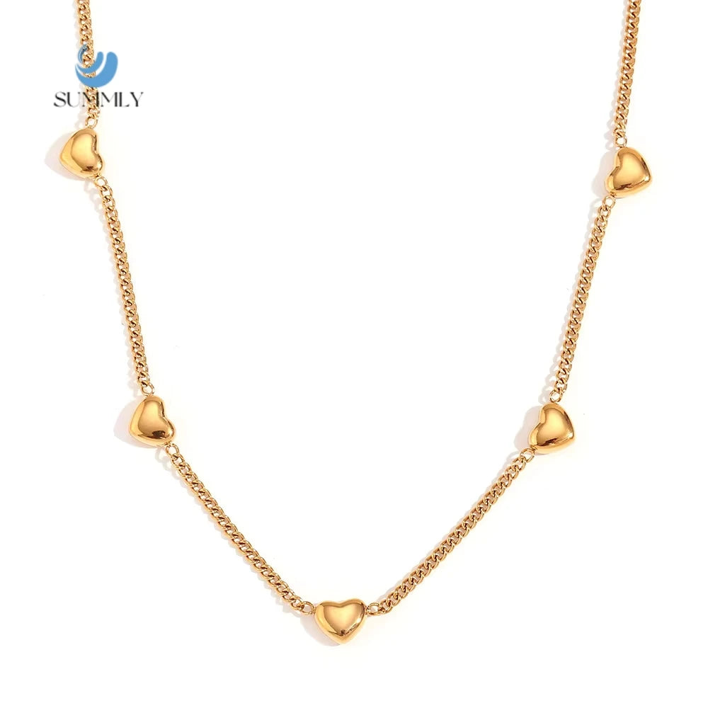 2024 Trend Unisex PVD Gold Plated Stainless Steel Choker Vintage Link Chain Necklace Dainty Heart Charm Tarnish-Free Parties