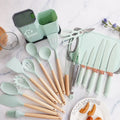 Wholesale 19 Pcs Set Silicone Kitchenware Accessories Cooking Tools Heat Resistant Non-stick BPA Free with Wooden Handles