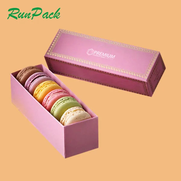 Custom Logo Embossed 6pcs Snack Bakery Macaron Box Paperboard Cookie Pastry Donut Box Fancy Paper Lid Potato Chips Chewing Gum