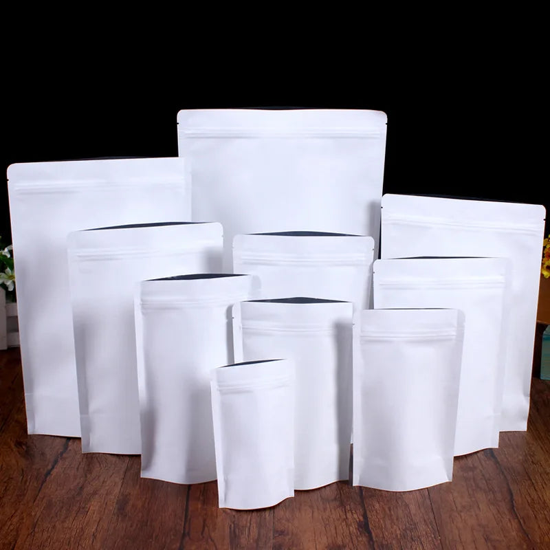 Heat Sealable Ziplock Food Tea Coffee Packaging White Kraft Paper Bag Recyclable Bolsa Doypack Aluminum Foil Stand up Pouch