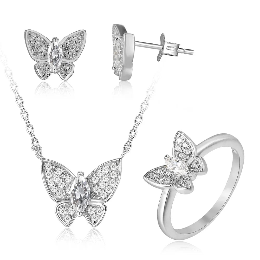 POLIVA Jewelry Sets Bridal Gold Jewelry Necklace Set 925 Sterling Silver Aaa Cubic Zirconia Elegant Indian Butterfly White 8.6 G
