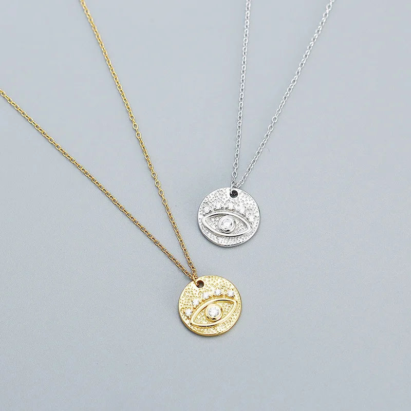 Silver Necklace Jewelry Women 925 Sterling Silver Retro Evil Eye Pendant Necklace 18k Gold Plated Chain Necklace Jewelry Women