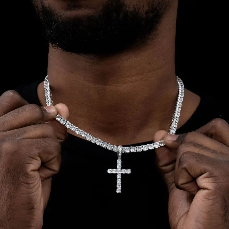 JWY 925 Sterling Silver Cross Pendant Necklace Fashion Jewelry with Zircon for Children's Hip Hop & Iced Out Style