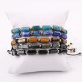 New Design Natural Stone Faceted Cylinder Shape Lapis Tiger Eye Apatite Beads Bracelet Women Jewelry JBS12284