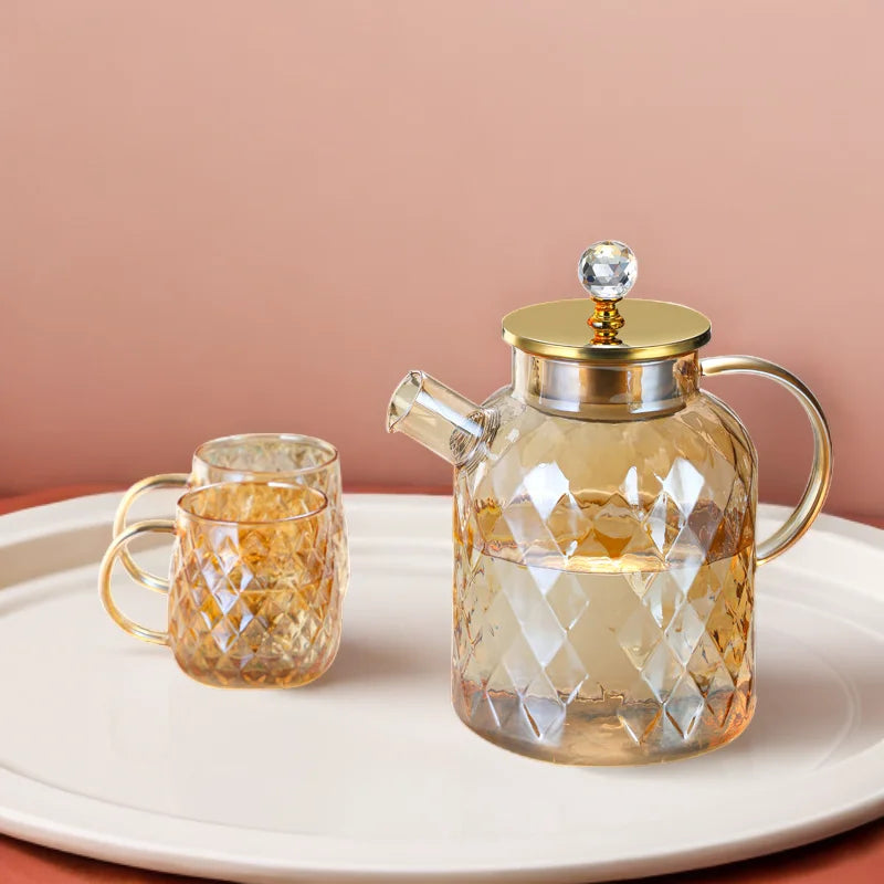Multi-Purpose Large Volume Glass Pitcher Heat Resistant Borosilicate Amber Coffee Tea Pot with Steel Lid 1000 1500 1800ml
