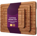 FSC Certified Set of 3 Bamboo Wood Cutting Boards with Deep Juice Groove Kitchen Serving Chopping Board Set with Side Handles