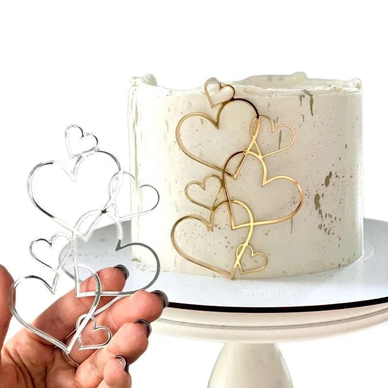 Minimalist Gold Heart Minimalist Acrylic Side Cake Topper Toppers for Valentine's Day Dessert Wedding Party Cake Decor