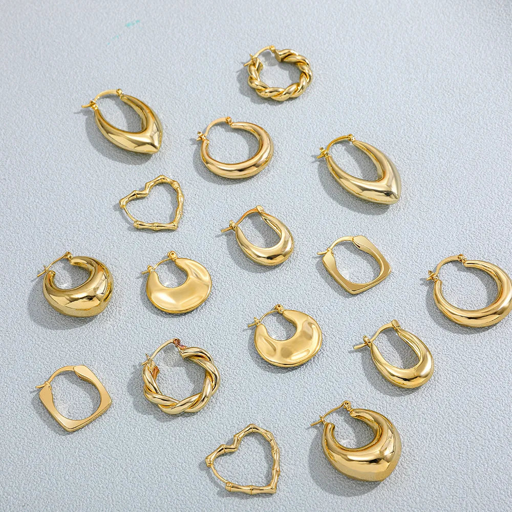 Fashion Trendy Tarnish Free Gold Plated Twisted Chunky Large Thick Irregular Minimalist Womens Hoop Earring