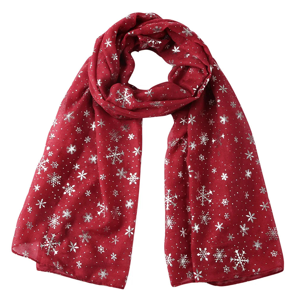 Winter Christmas Snowflake Scarf Foil Silver Lightweight and Soft Sheer Polyester Scarf Holiday Gift for Women Long Warm Scarf