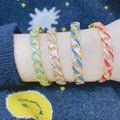 BC2059 Trendy Jewelry 18K Gold Plated CZ Micro Pave Enamel Multi Colored Curb Cuban Link Chain Cuff Bangle for Women Ladies