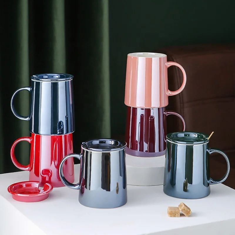 Drop Shipping Creative Nordic Ceramic Water Cup Large Capacity Mug with Lid Spoon Coffee Cup Personality Ceramic Couple Mug