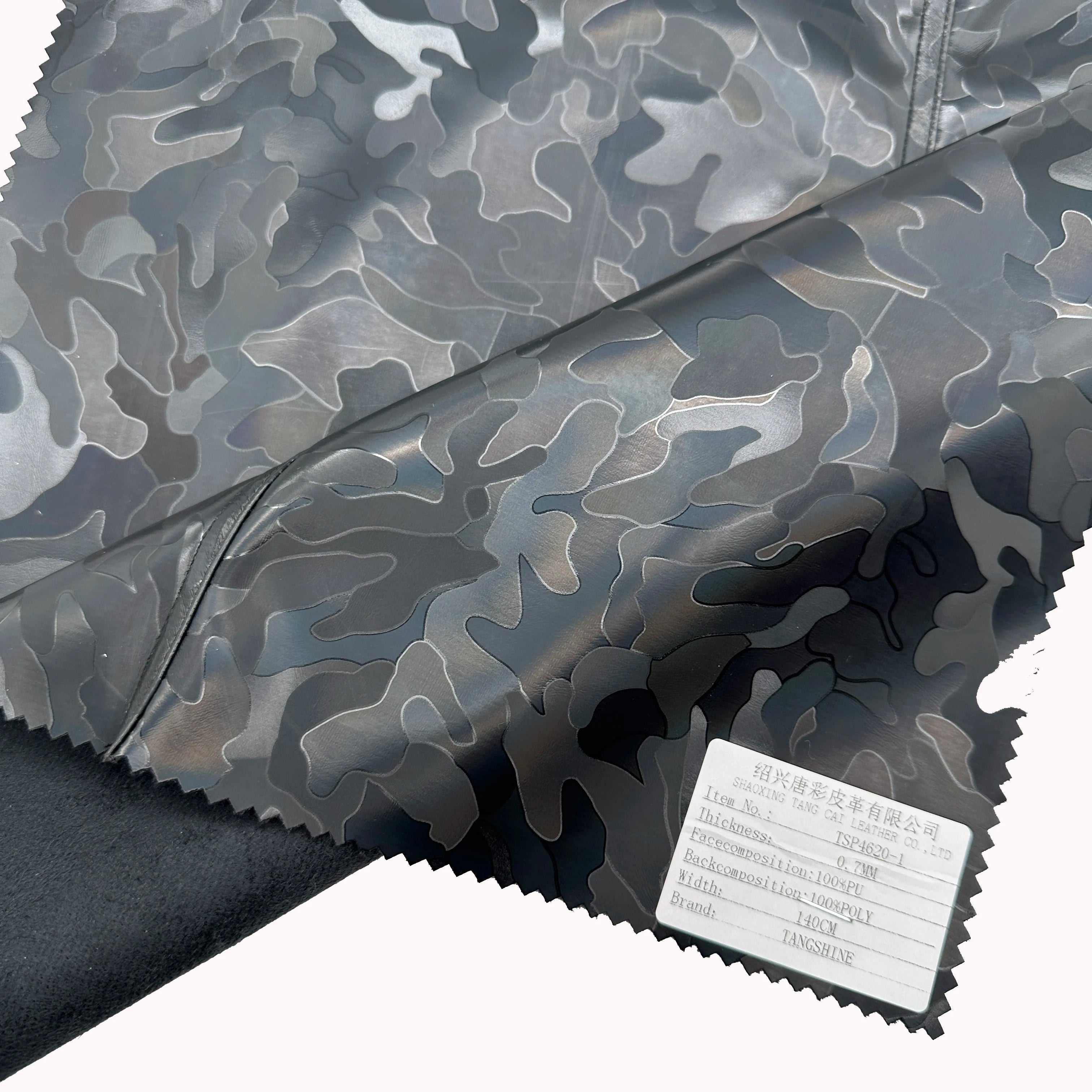 PFAS FREE Camouflage Leather Jacket Fabric Abrasion-Resistant PU Suede Backing Knitted Technics for Garments Stretchable