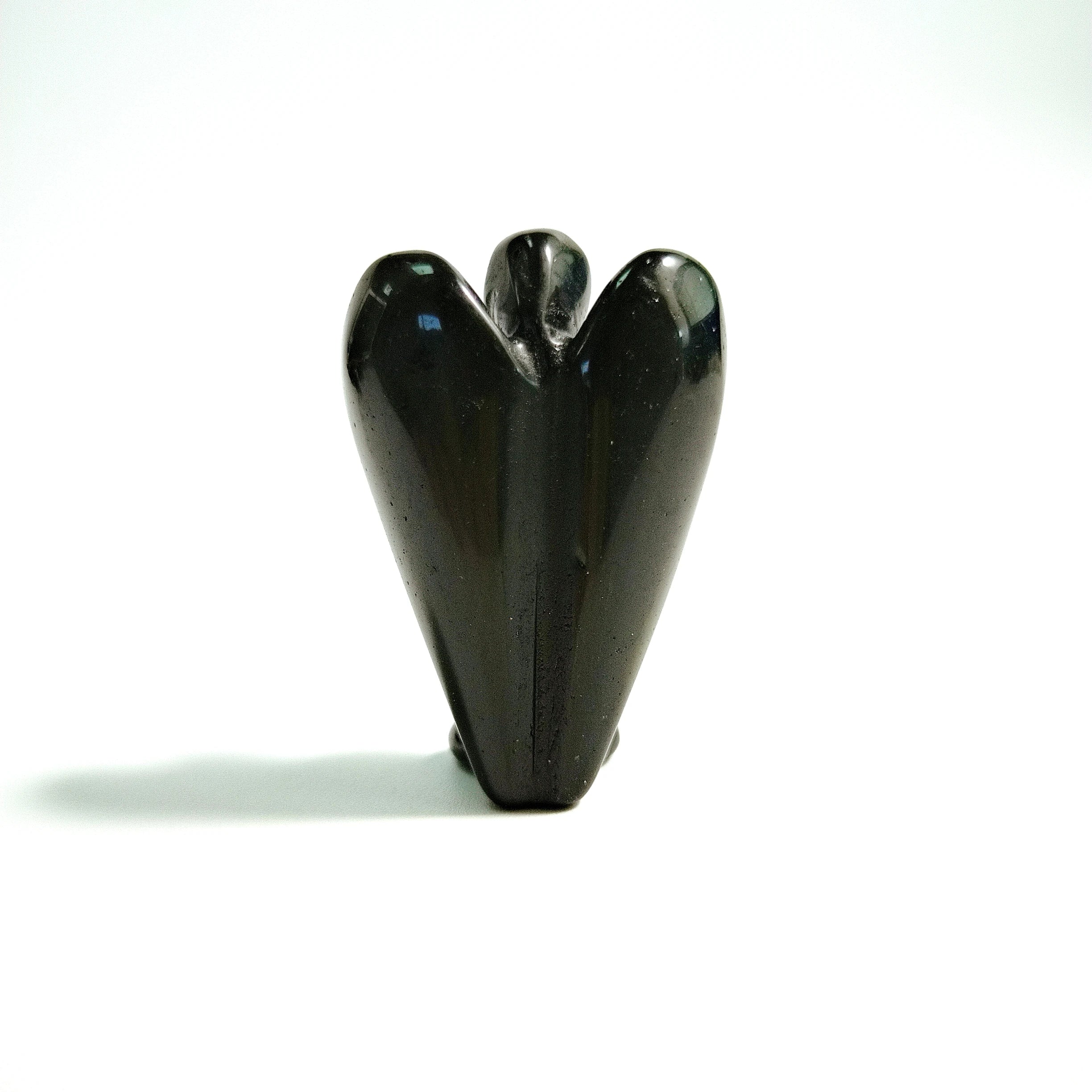 Huiying Natural Gemstone Hand Carved Crafts Black Obsidian 2 Inch Angel Pocket Statues Angel Crafts