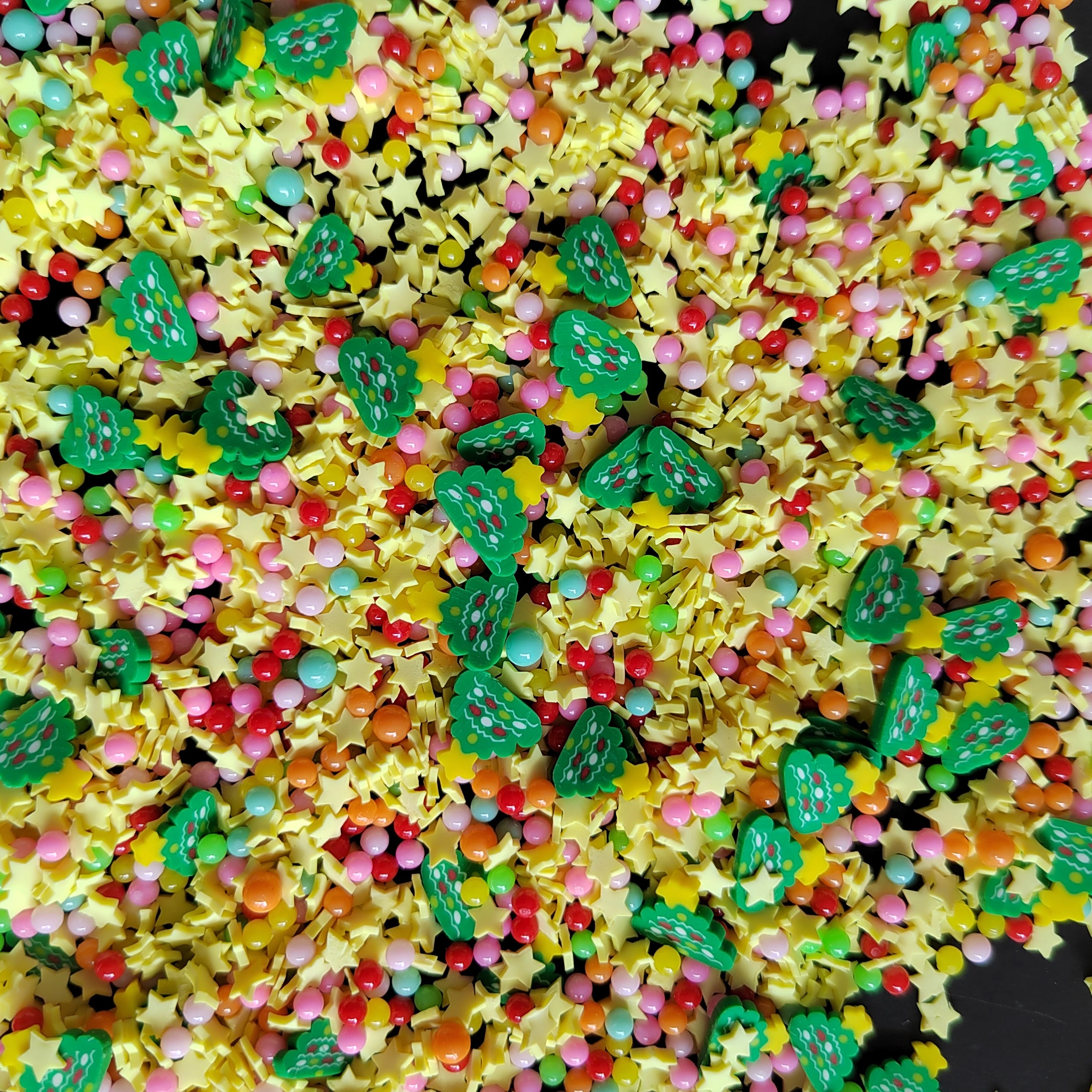 1kg Yellow Miniature Star Christmas Green Tree Pearl Bead Lightweight Clay Ornaments Hanging Christmas Tree Decorations