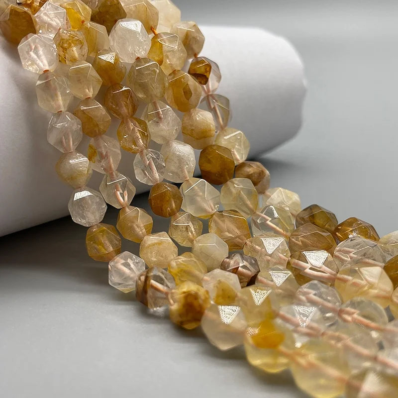 Natural Faceted Diamond Cutting Tangerine Quartz Loose Beads for Jewelry Making DIY Bracelet Necklace Earrings 15.5 Inches